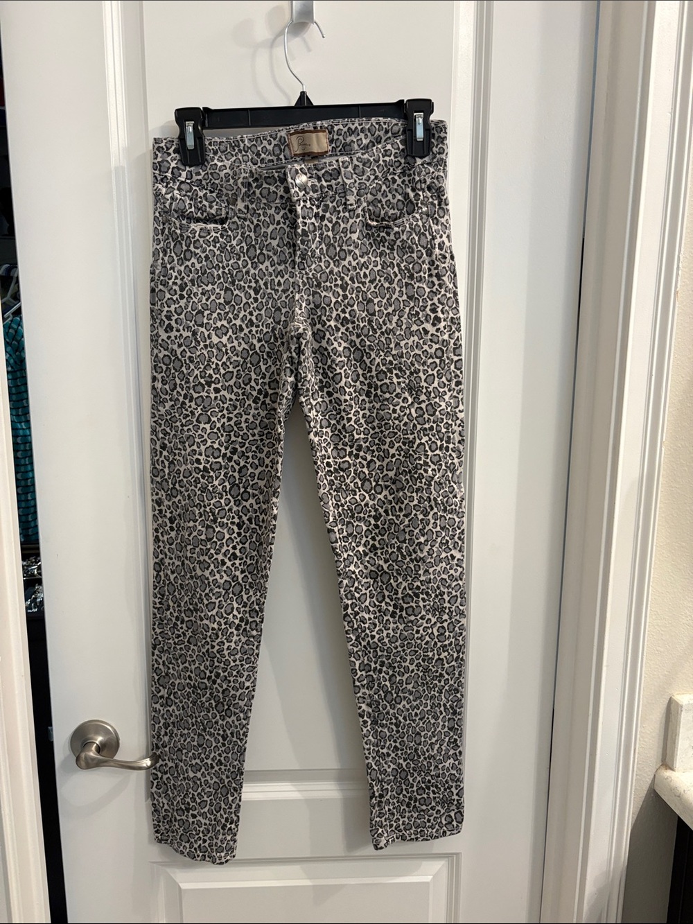 PAIGE Leopard Print Skinny Jeans - Gray and Black